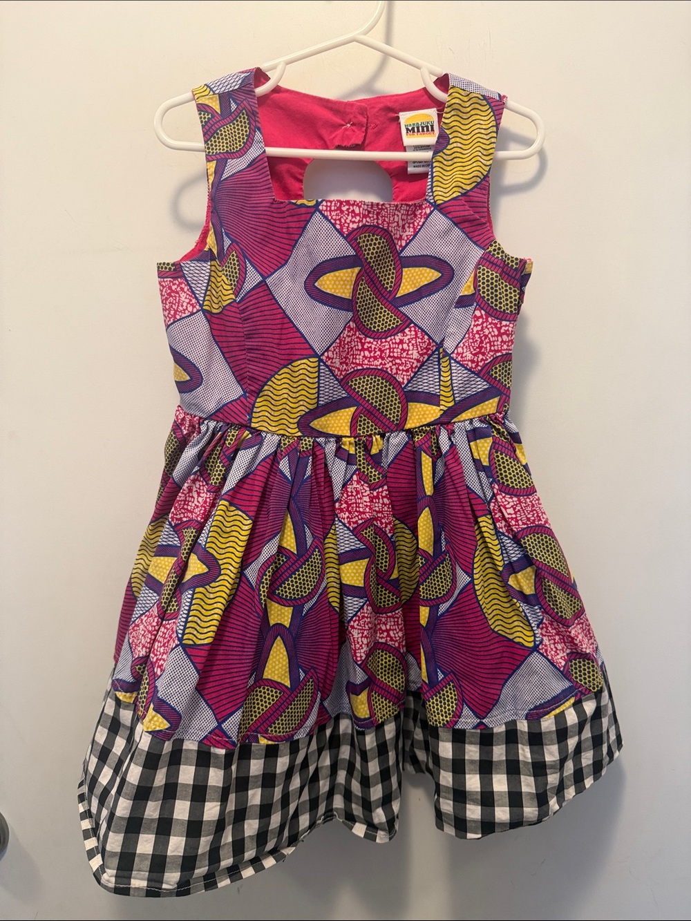 Harajuku Mini Pink, Yellow, Black & Blue Patterned Sleeveless Dress